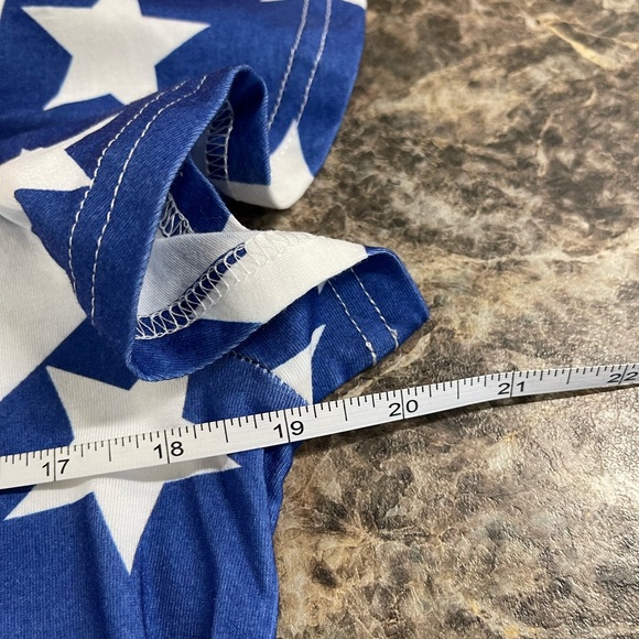 Patriotic American Flag Star T-Shirt Vneck flutter cap sleeve Size M - Picture 4 of 5